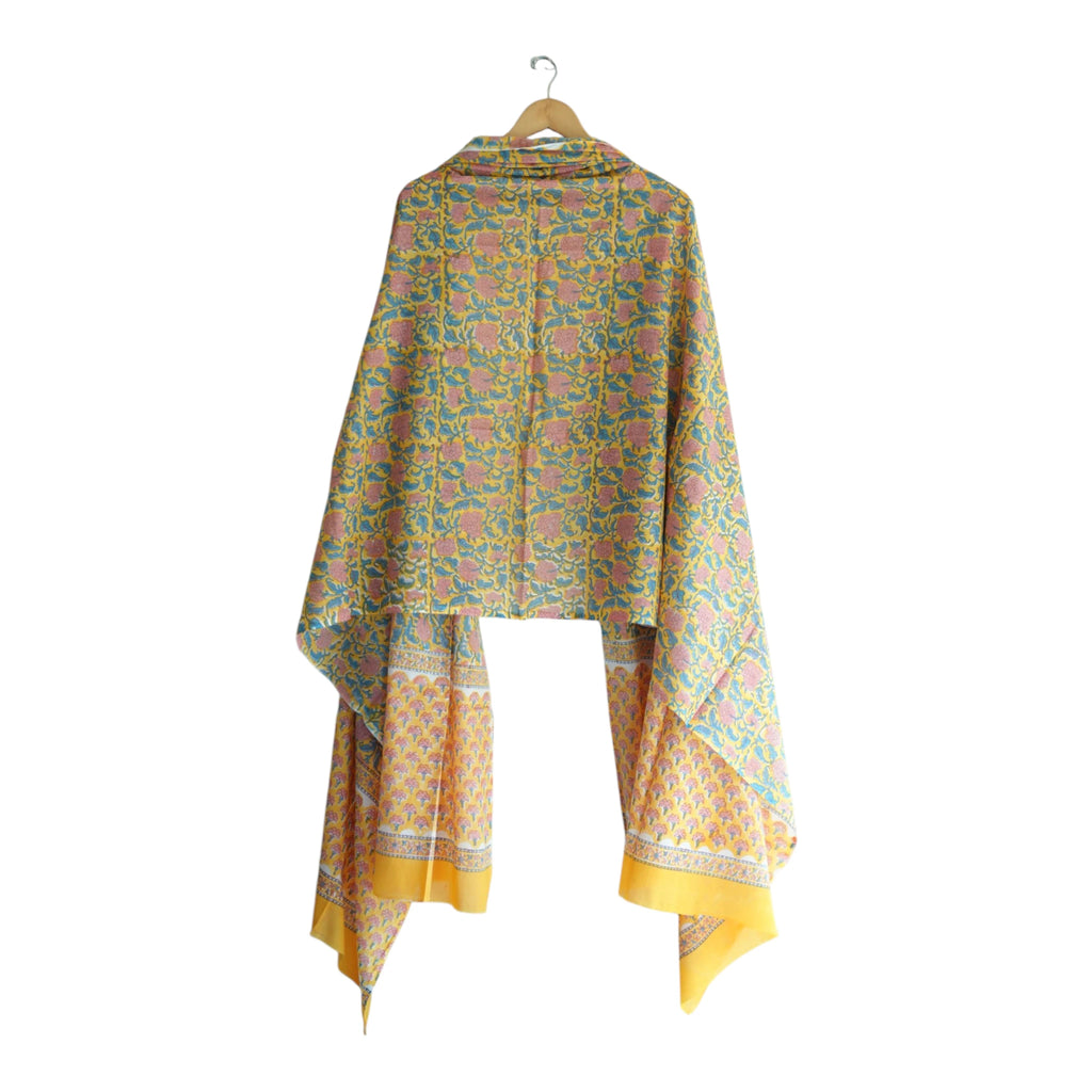 Bagru Hand Block Floral Printed Cotton Mulmul Dupatta