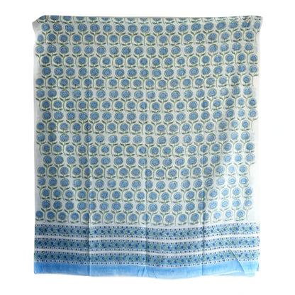 Bagru Hand Block Printed Mulmul Cotton Dupatta – Sky Blue Floral Jaal