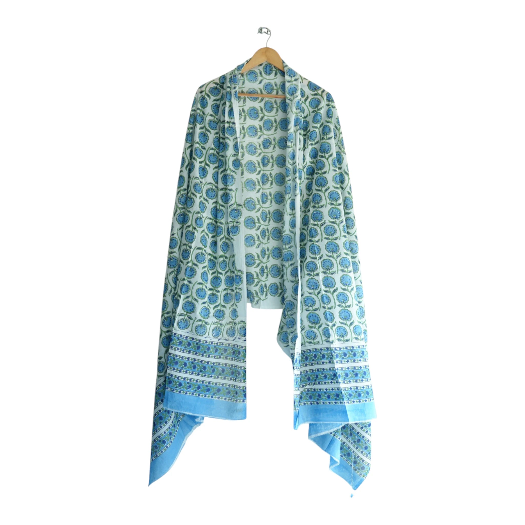 Bagru Hand Block Floral Printed Cotton Mulmul Dupatta
