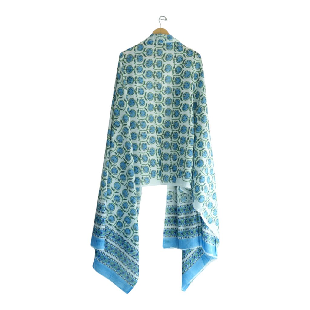 Bagru Hand Block Floral Printed Cotton Mulmul Dupatta