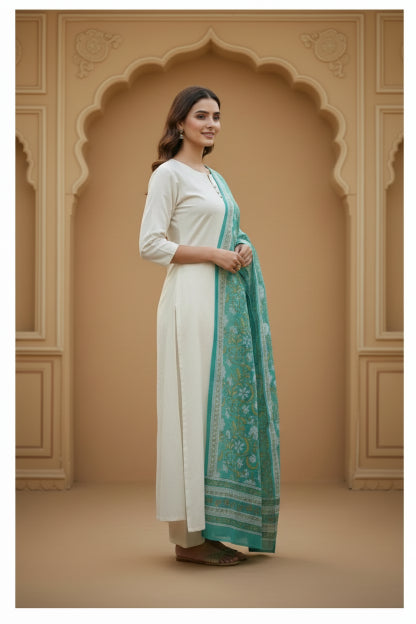 Bagru Hand Block Floral Printed Cotton Mulmul Dupatta
