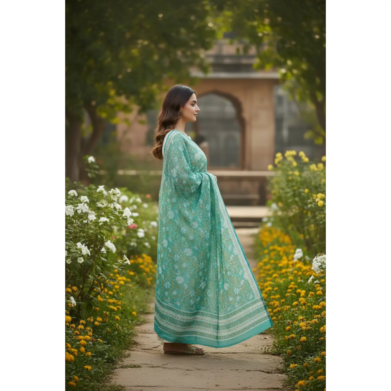 Bagru Hand Block Floral Printed Cotton Mulmul Dupatta
