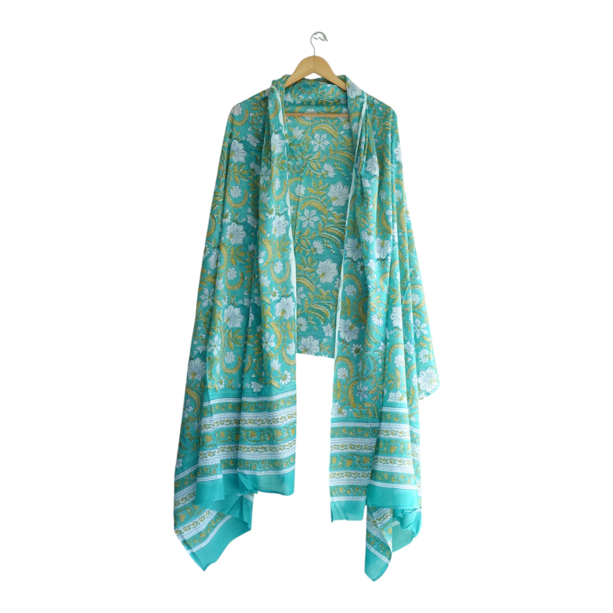 Bagru Hand Block Floral Printed Cotton Mulmul Dupatta