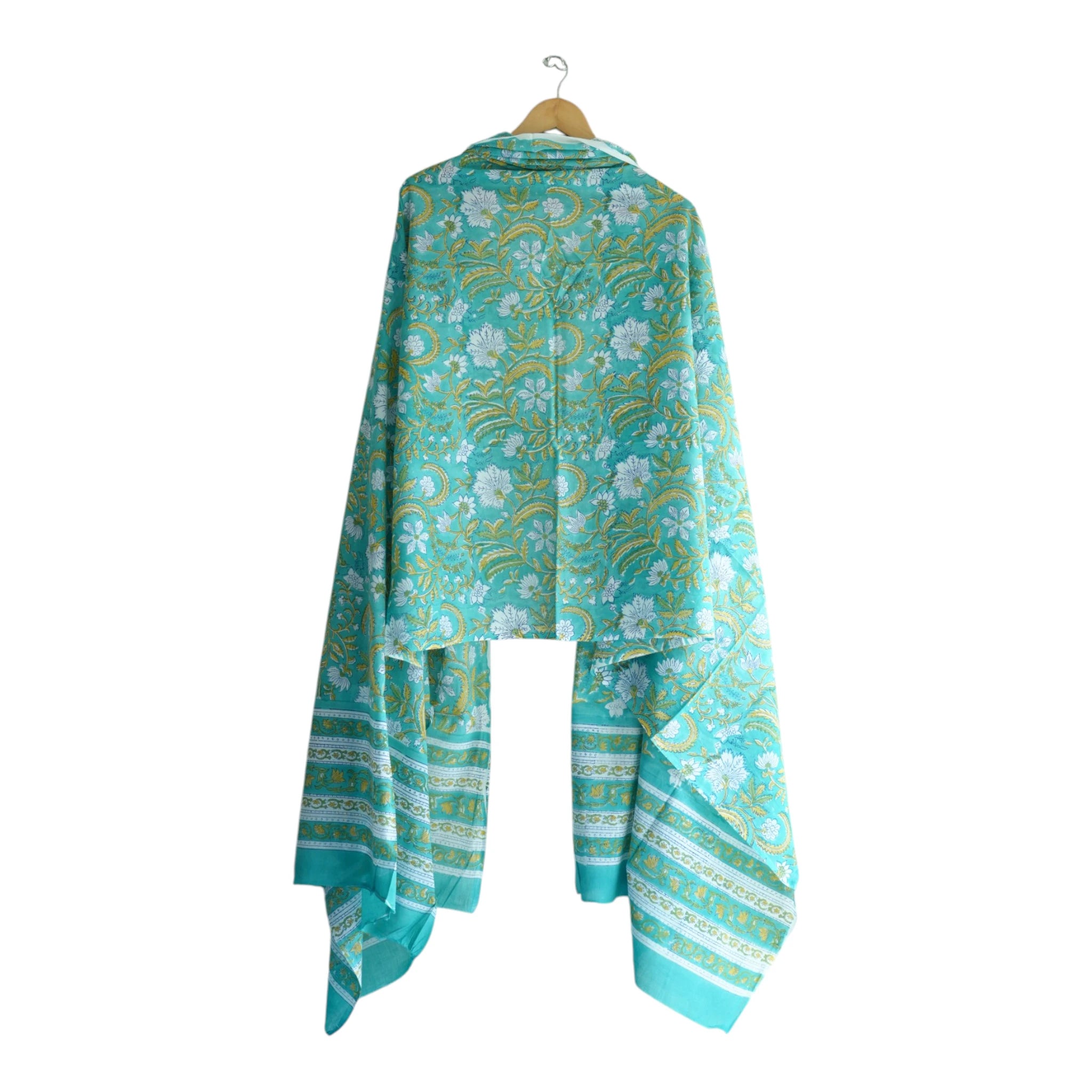 Bagru Hand Block Floral Printed Cotton Mulmul Dupatta