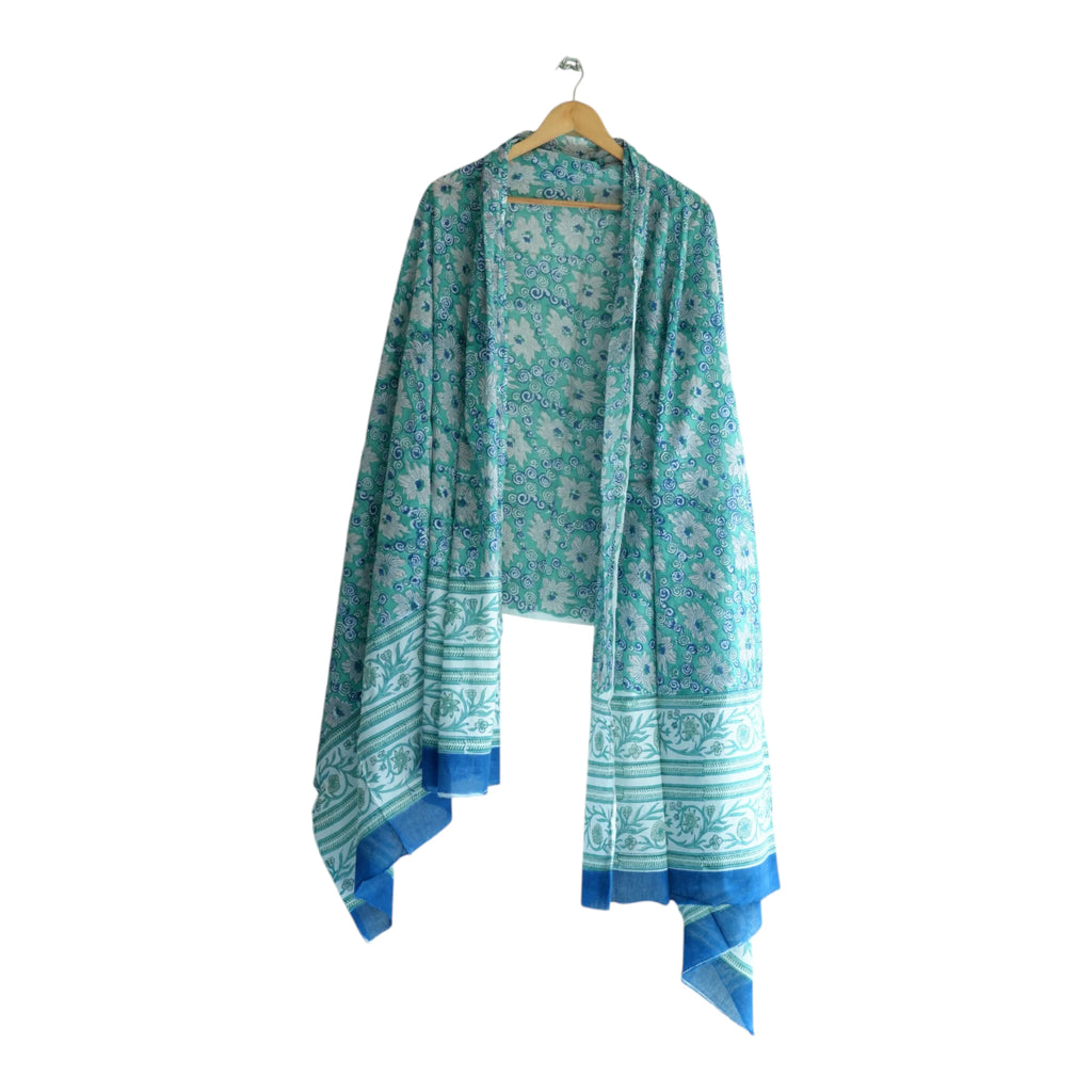 Bagru Hand Block Floral Printed Cotton Mulmul Dupatta