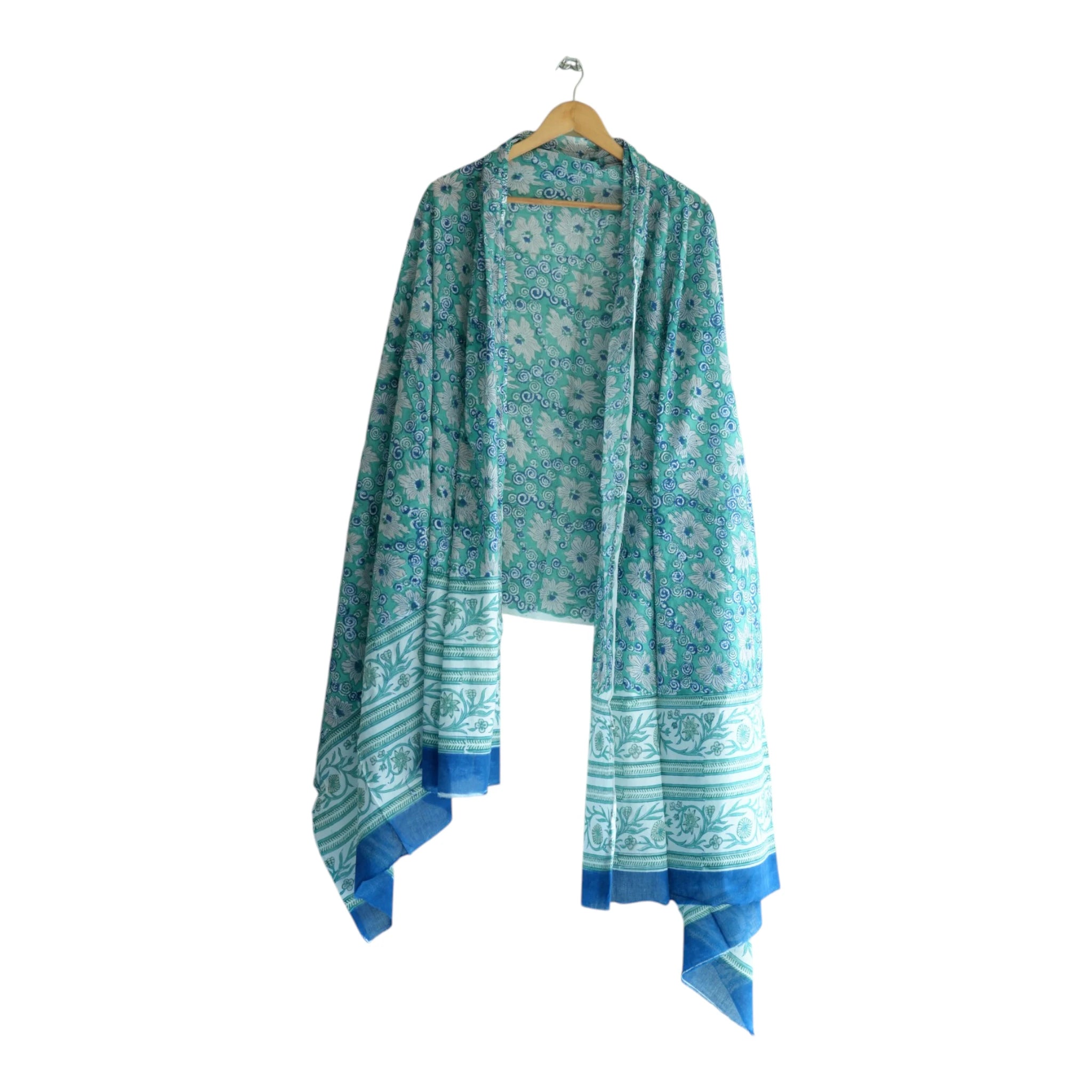 Bagru Hand Block Floral Printed Cotton Mulmul Dupatta