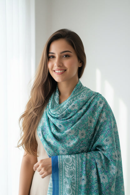 Bagru Hand Block Floral Printed Cotton Mulmul Dupatta