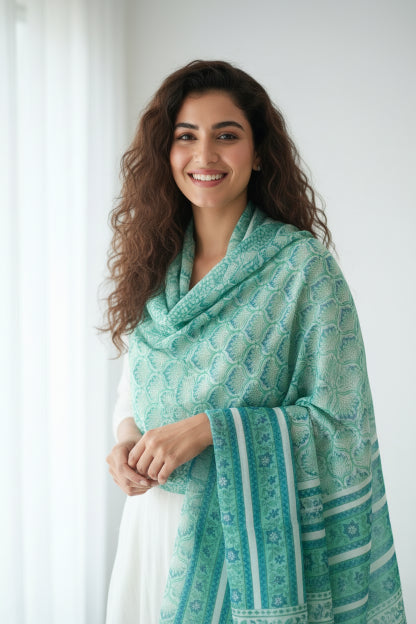 Bagru Hand Block Floral Printed Cotton Mulmul Dupatta