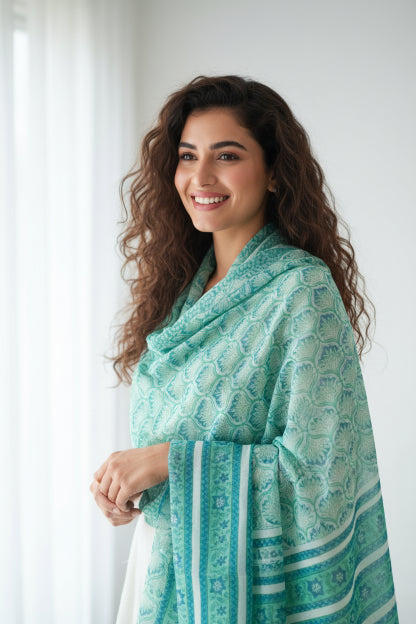 Bagru Hand Block Floral Printed Cotton Mulmul Dupatta