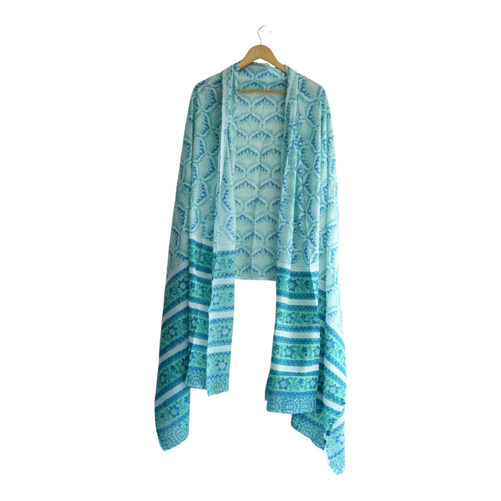 Bagru Hand Block Floral Printed Cotton Mulmul Dupatta