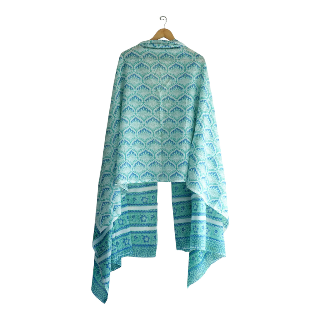 Bagru Hand Block Floral Printed Cotton Mulmul Dupatta