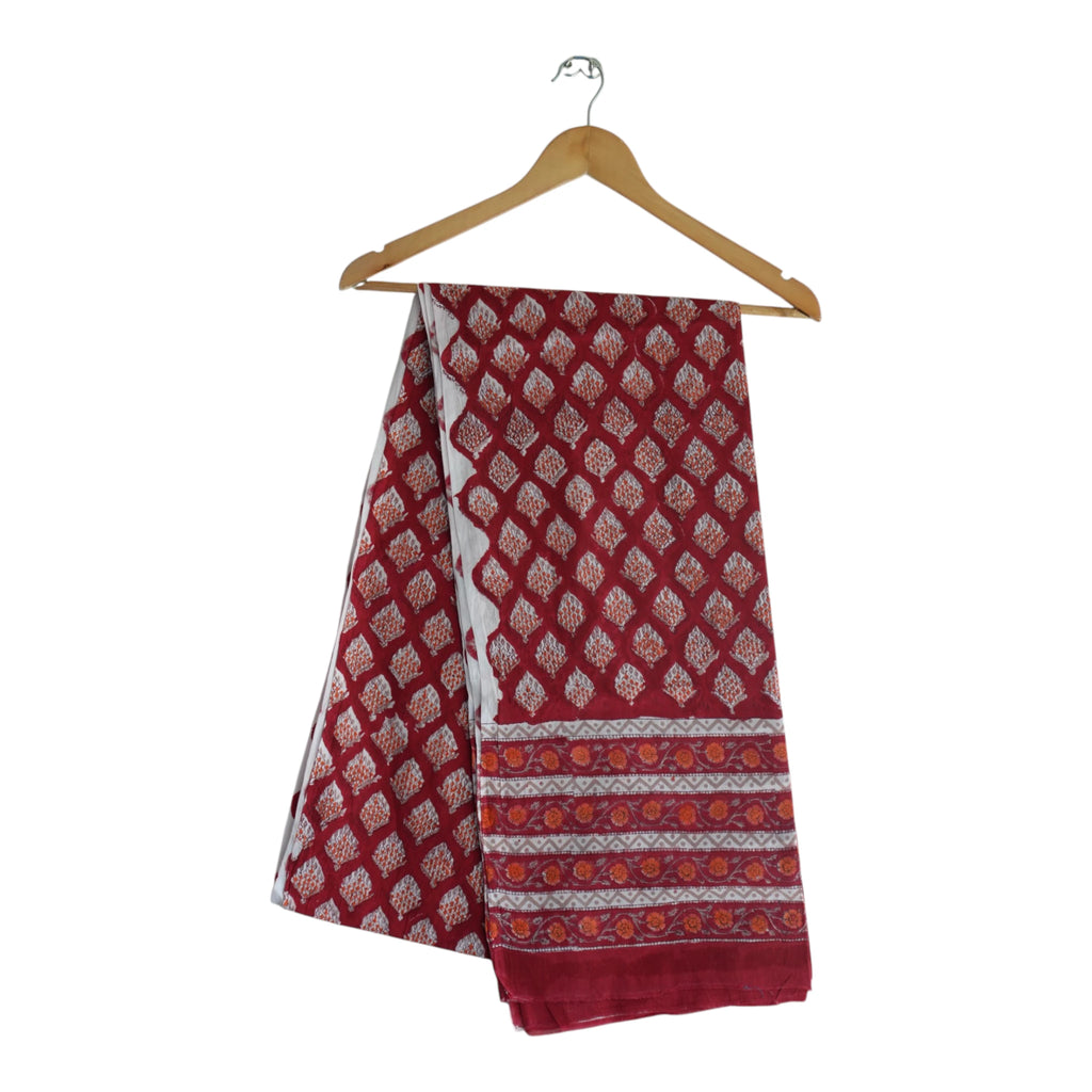 Bagru Hand Block Floral Printed Cotton Mulmul Dupatta