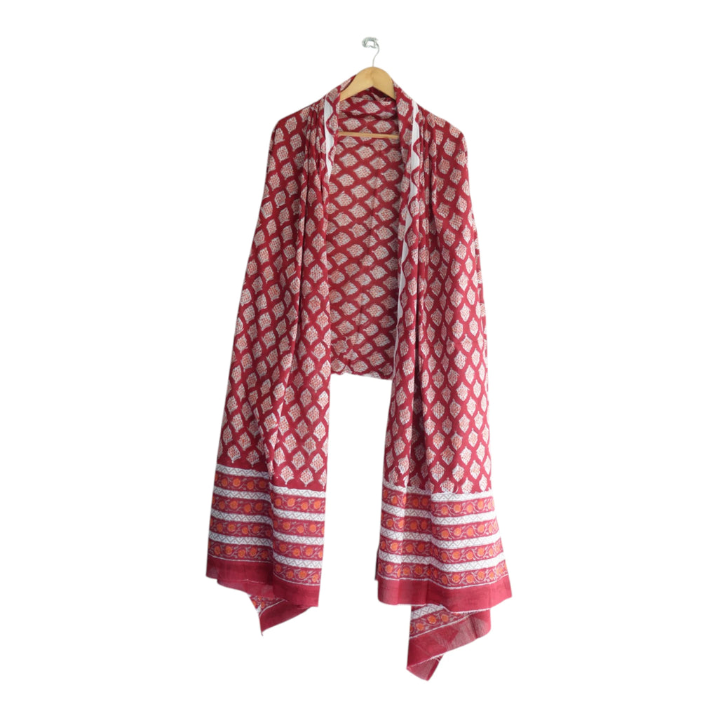 Bagru Hand Block Floral Printed Cotton Mulmul Dupatta
