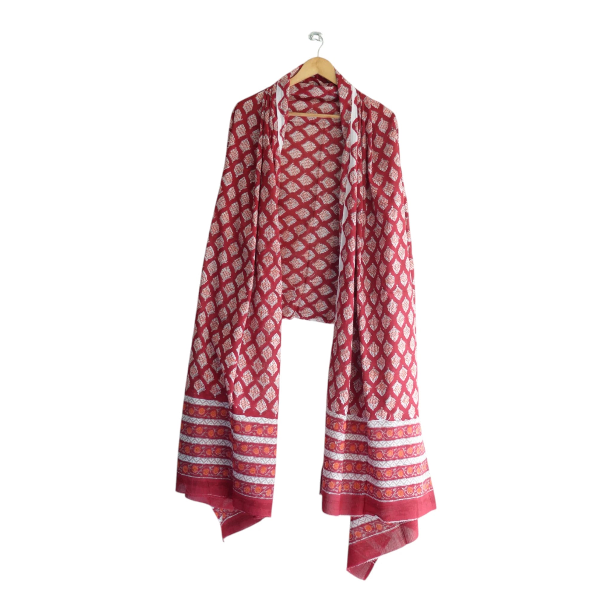Bagru Hand Block Floral Printed Cotton Mulmul Dupatta