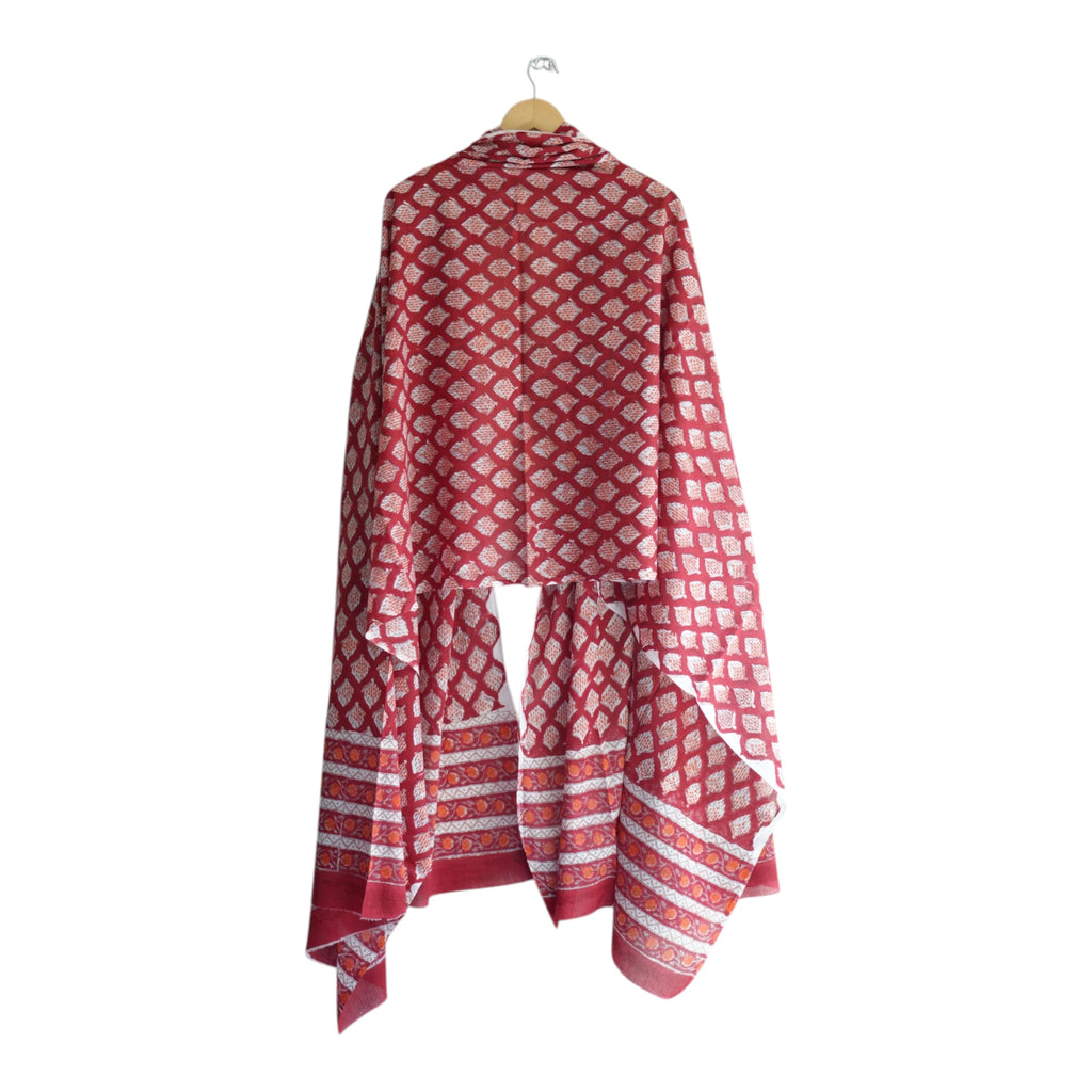 Bagru Hand Block Floral Printed Cotton Mulmul Dupatta