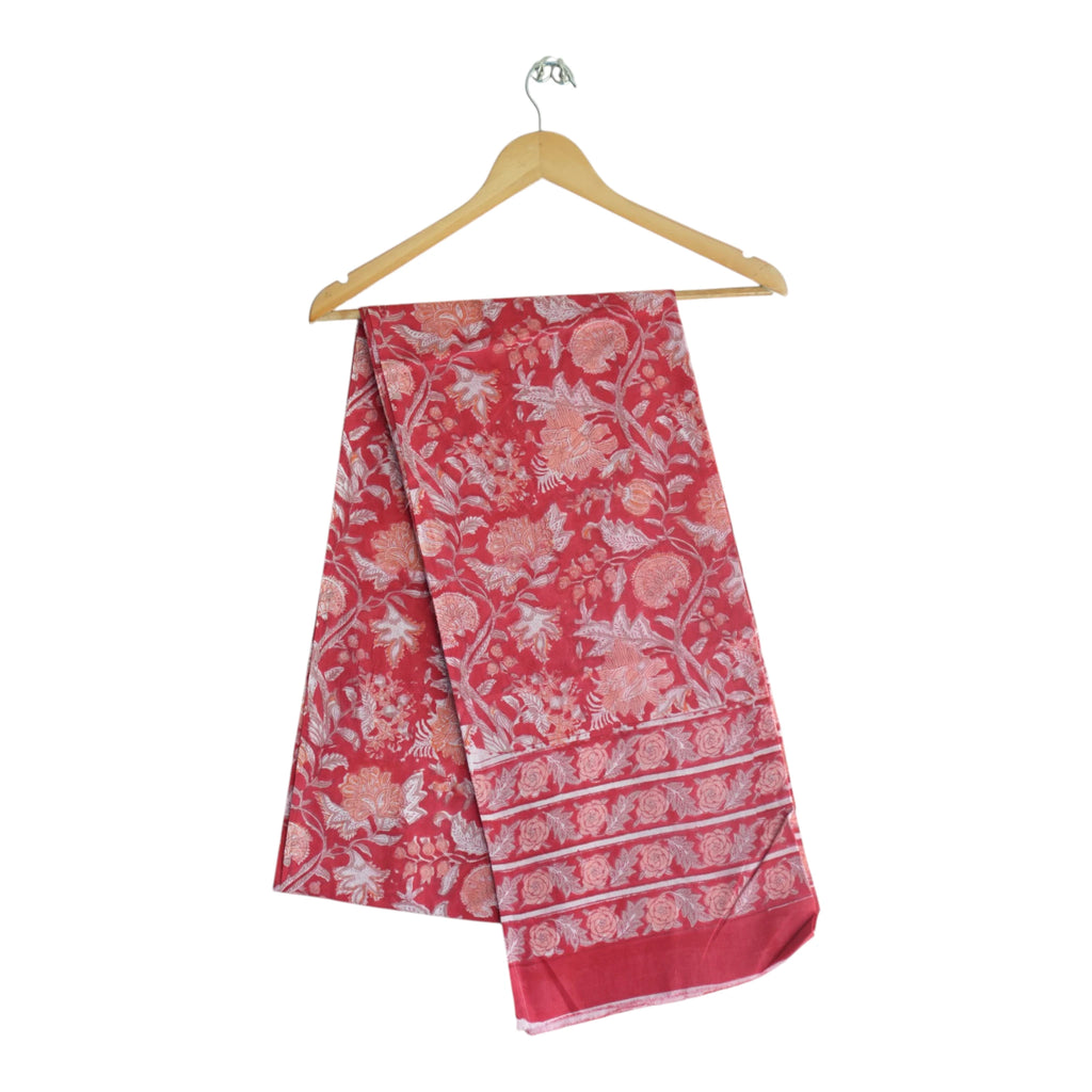 Bagru Hand Block Floral Printed Cotton Mulmul Dupatta