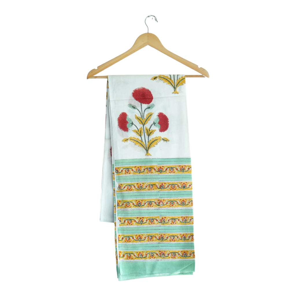 Bagru Hand Block Floral Printed Cotton Mulmul Dupatta