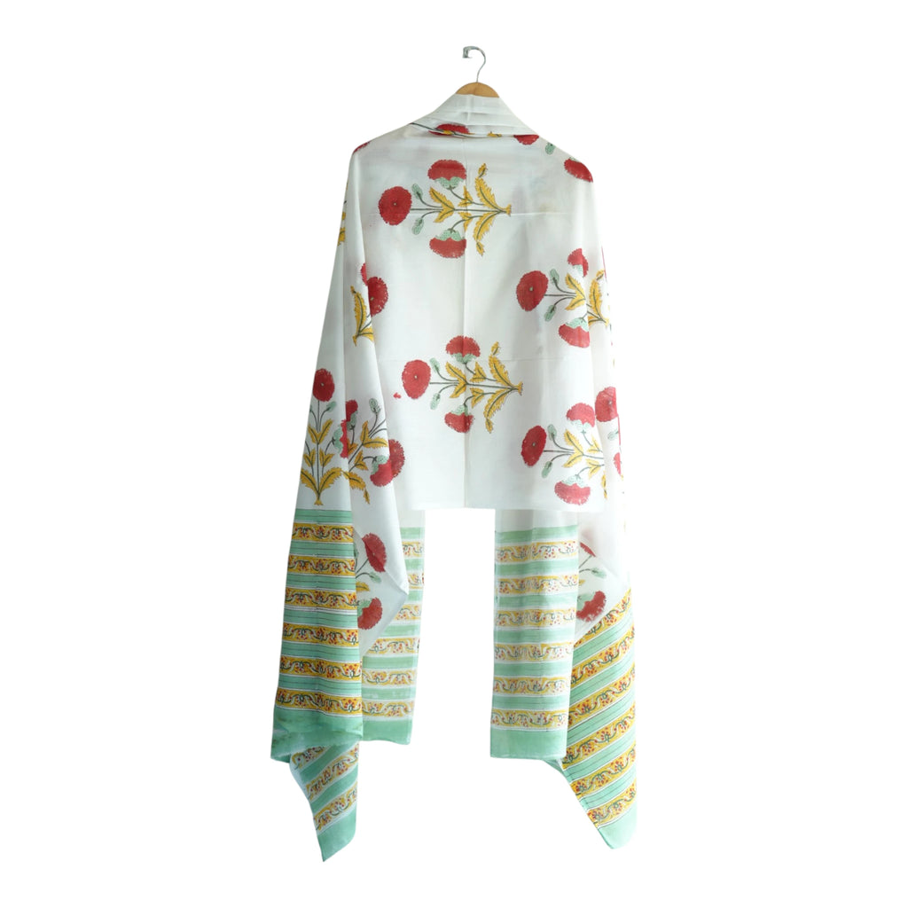 Bagru Hand Block Floral Printed Cotton Mulmul Dupatta