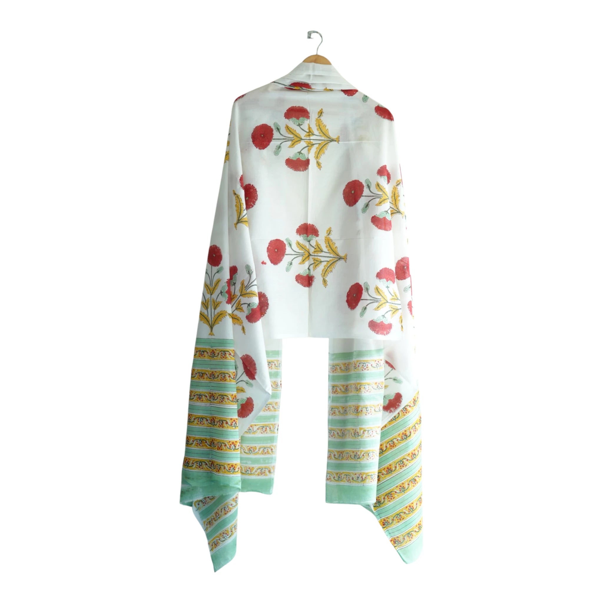 Bagru Hand Block Floral Printed Cotton Mulmul Dupatta