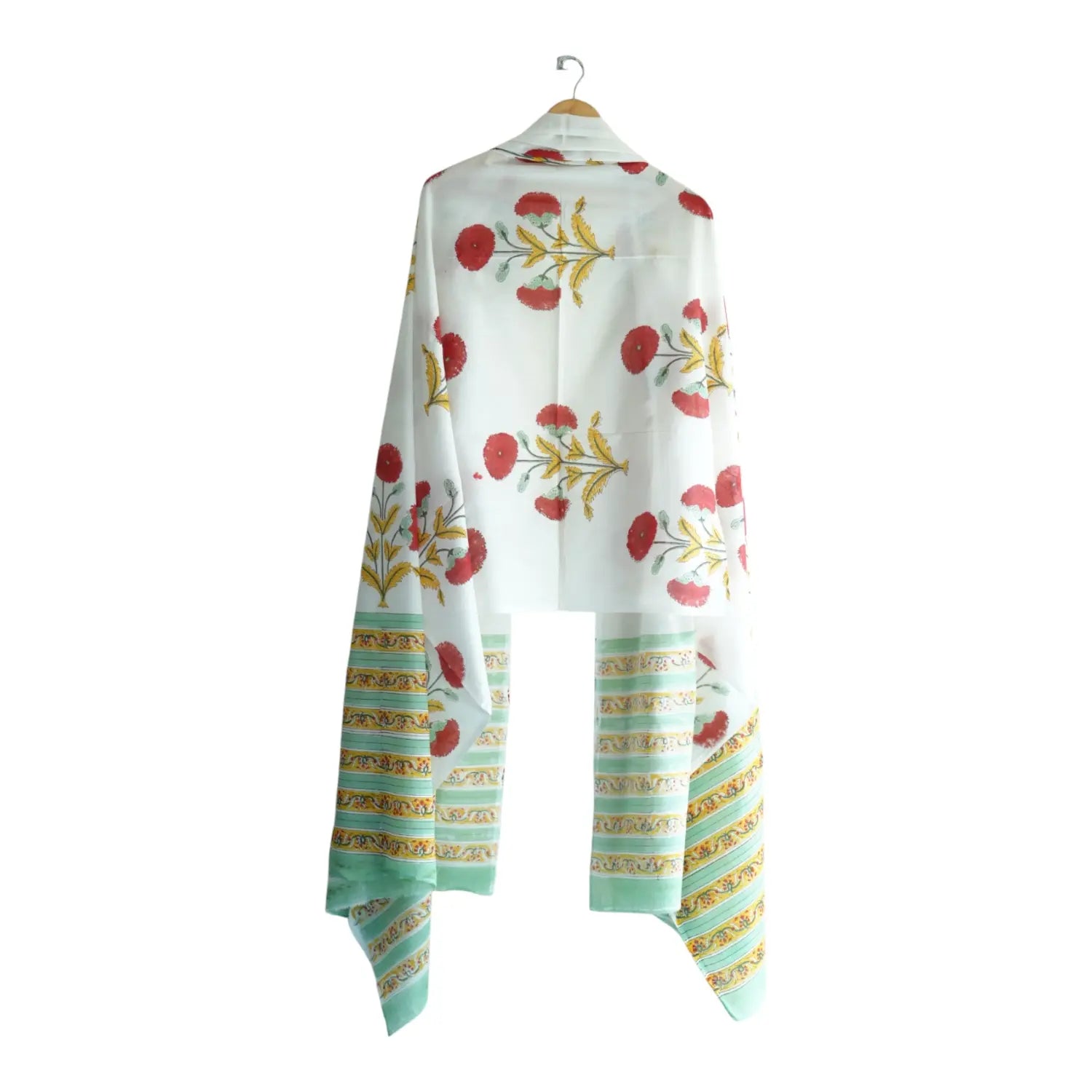 Bagru Hand Block Floral Printed Cotton Mulmul Dupatta