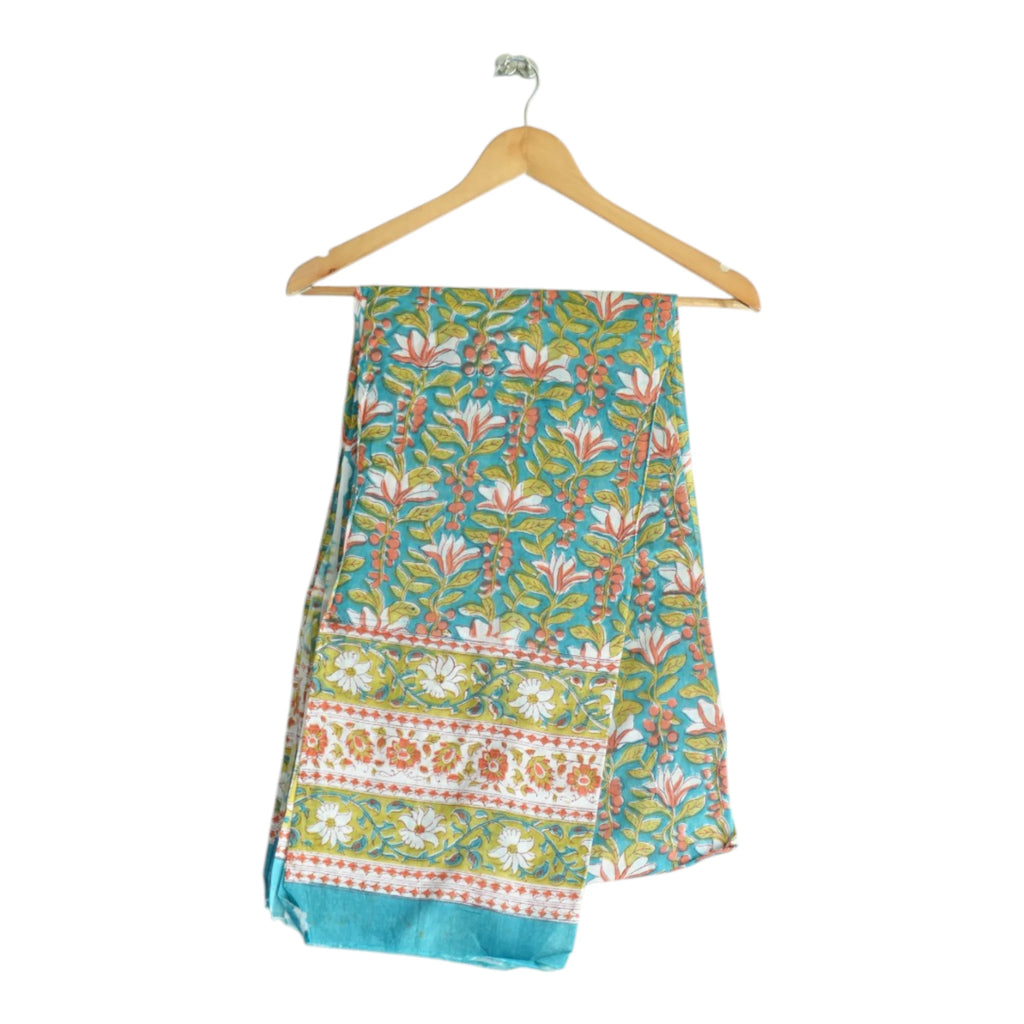 Bagru Hand Block Floral Printed Cotton Mulmul Dupatta