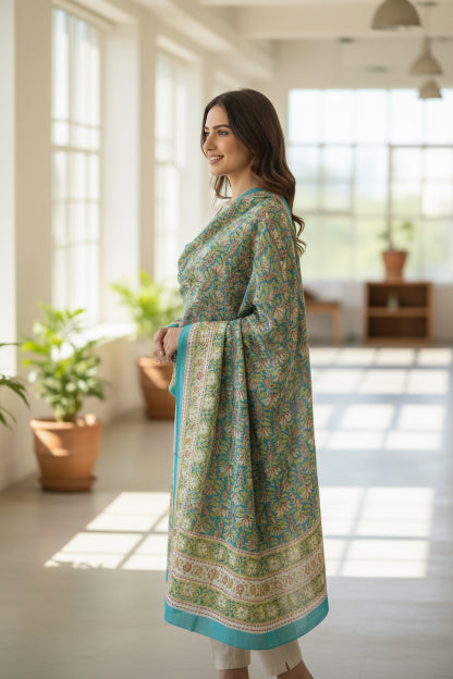 Bagru Hand Block Floral Printed Cotton Mulmul Dupatta