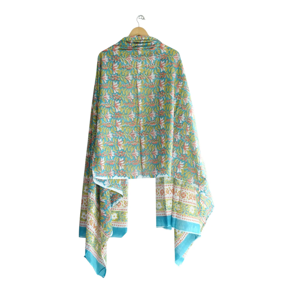Bagru Hand Block Floral Printed Cotton Mulmul Dupatta