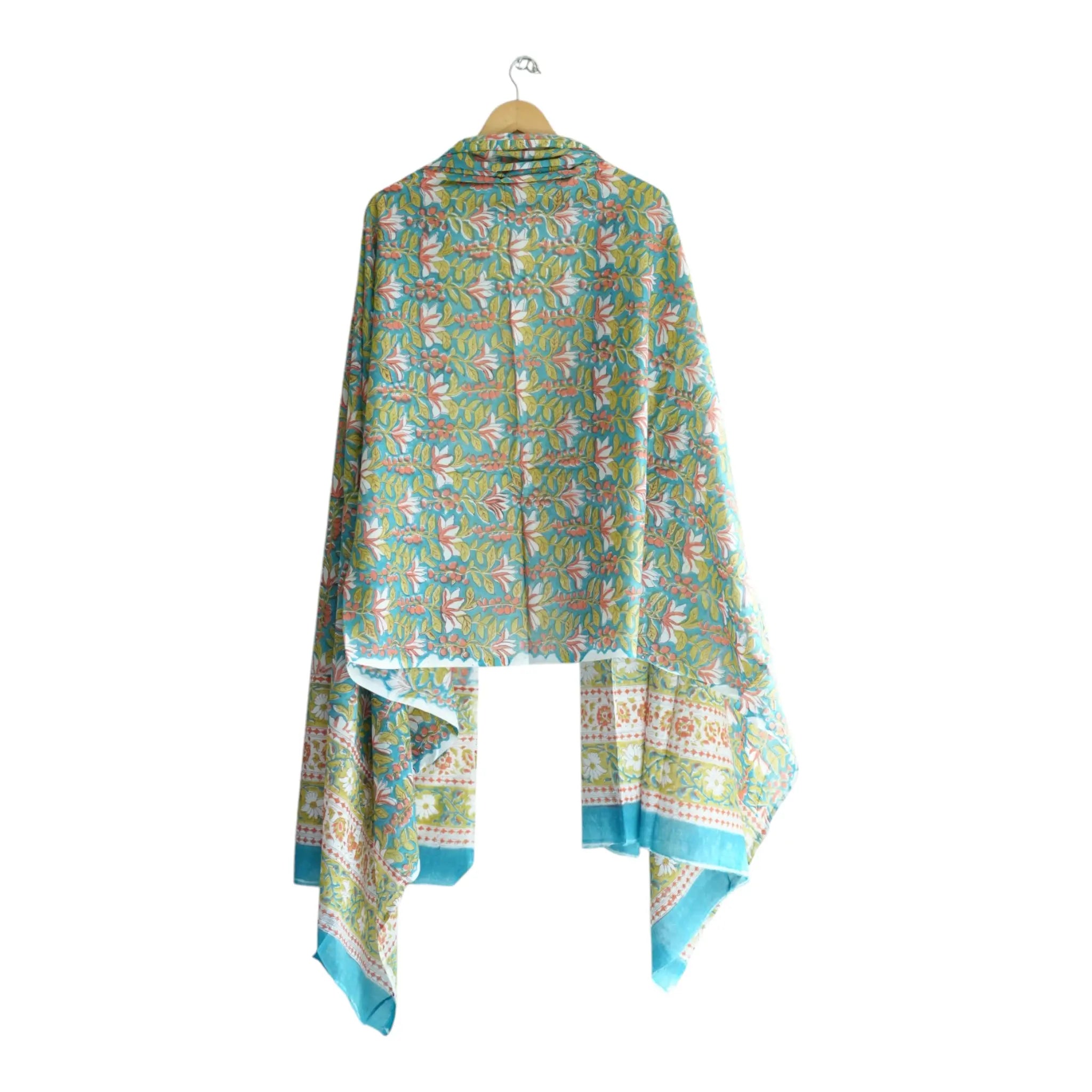 Bagru Hand Block Floral Printed Cotton Mulmul Dupatta