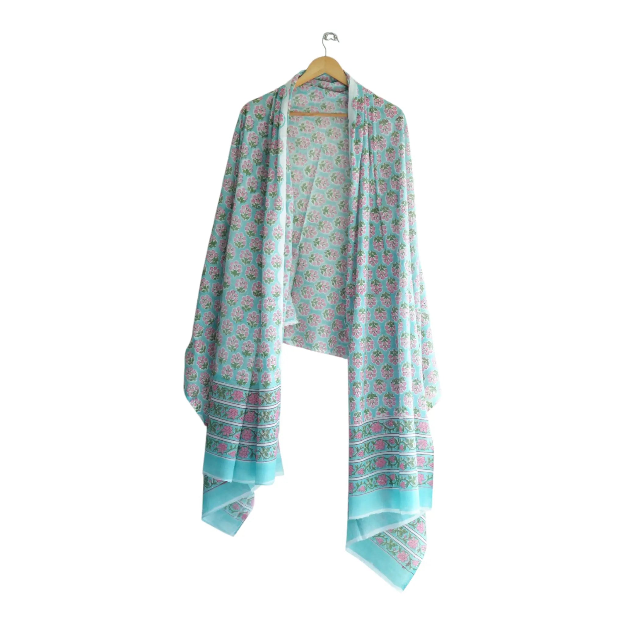 Bagru Hand Block Floral Printed Cotton Mulmul Dupatta