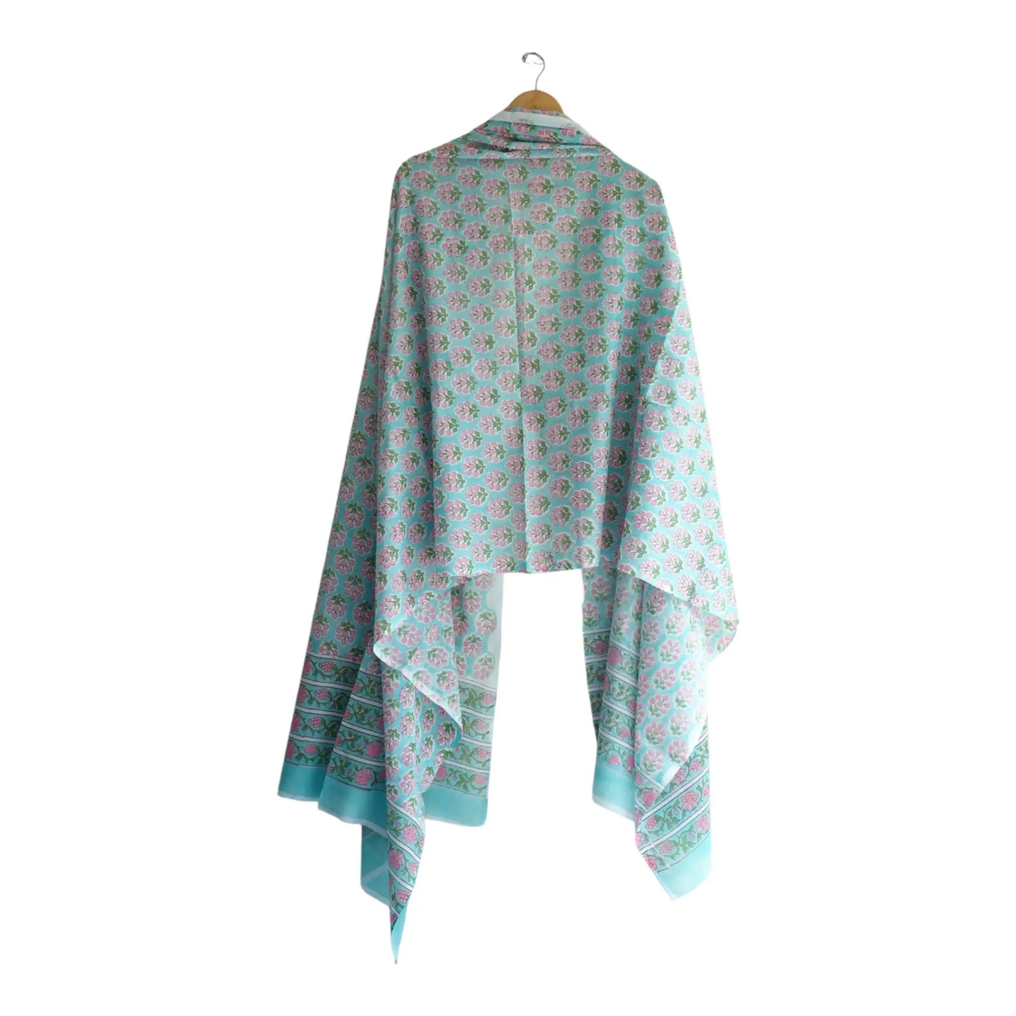 Bagru Hand Block Floral Printed Cotton Mulmul Dupatta