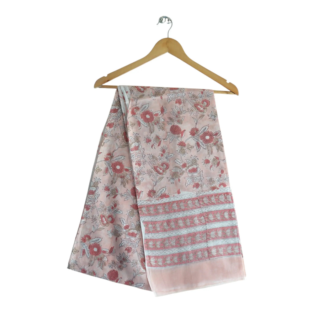 Bagru Hand Block Floral Printed Cotton Mulmul Dupatta