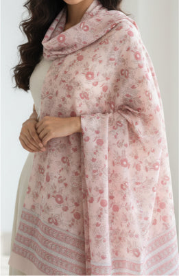 Bagru Hand Block Floral Printed Cotton Mulmul Dupatta