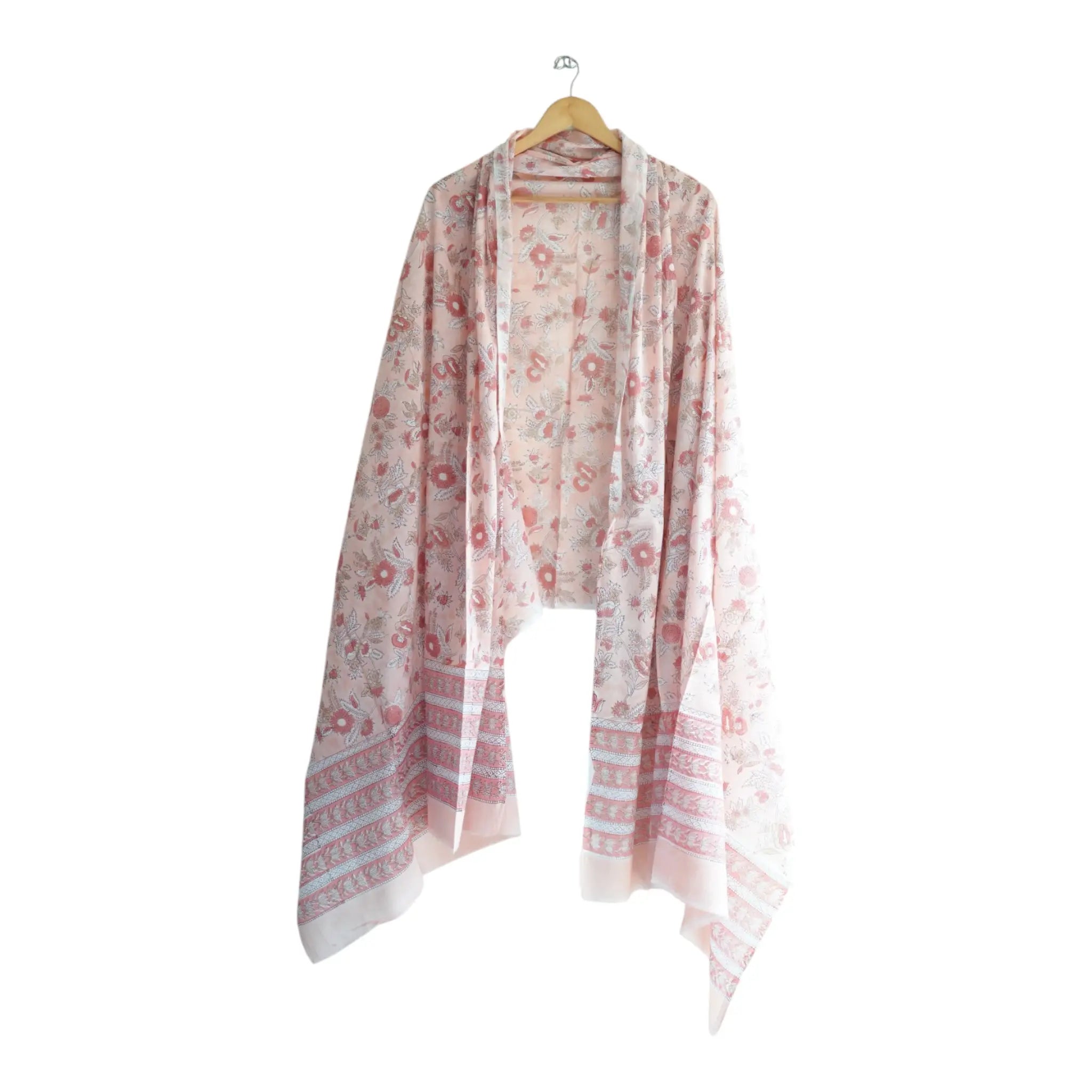 Bagru Hand Block Floral Printed Cotton Mulmul Dupatta
