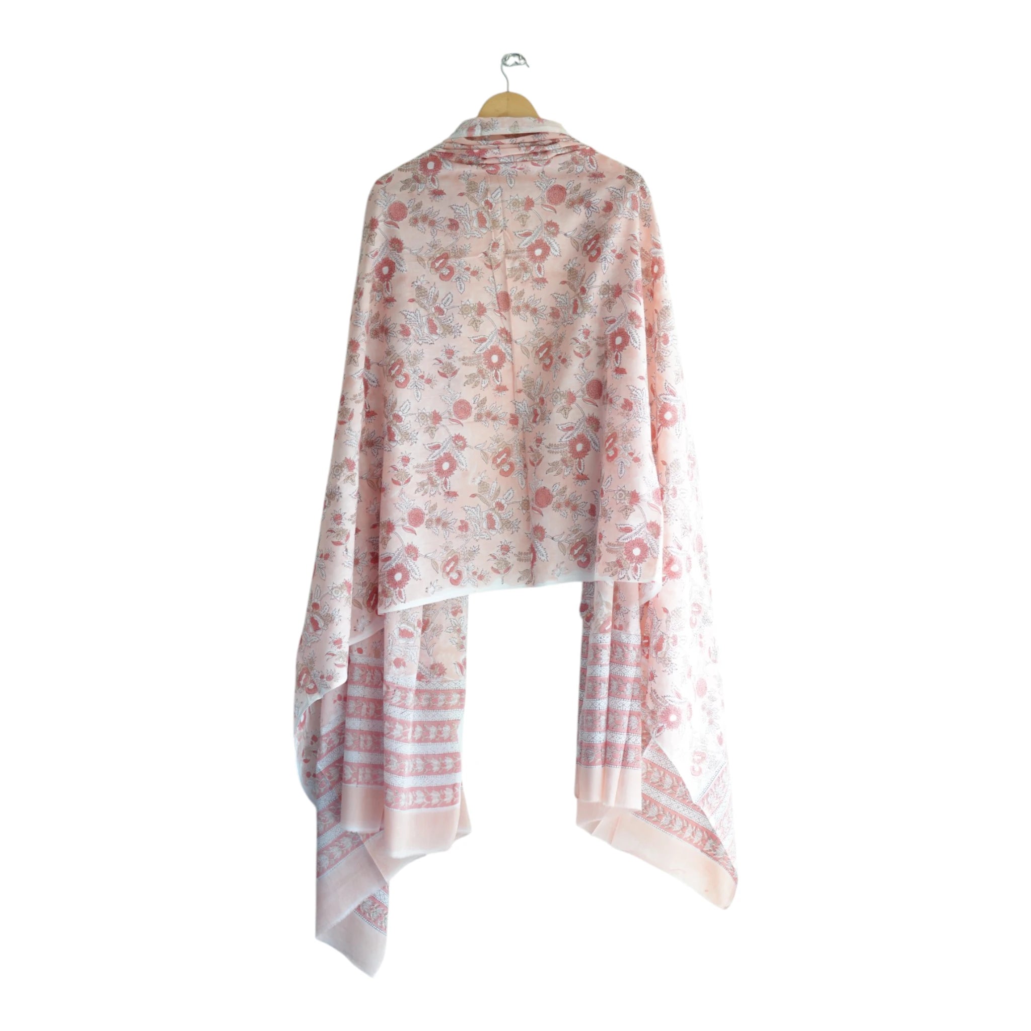 Bagru Hand Block Floral Printed Cotton Mulmul Dupatta