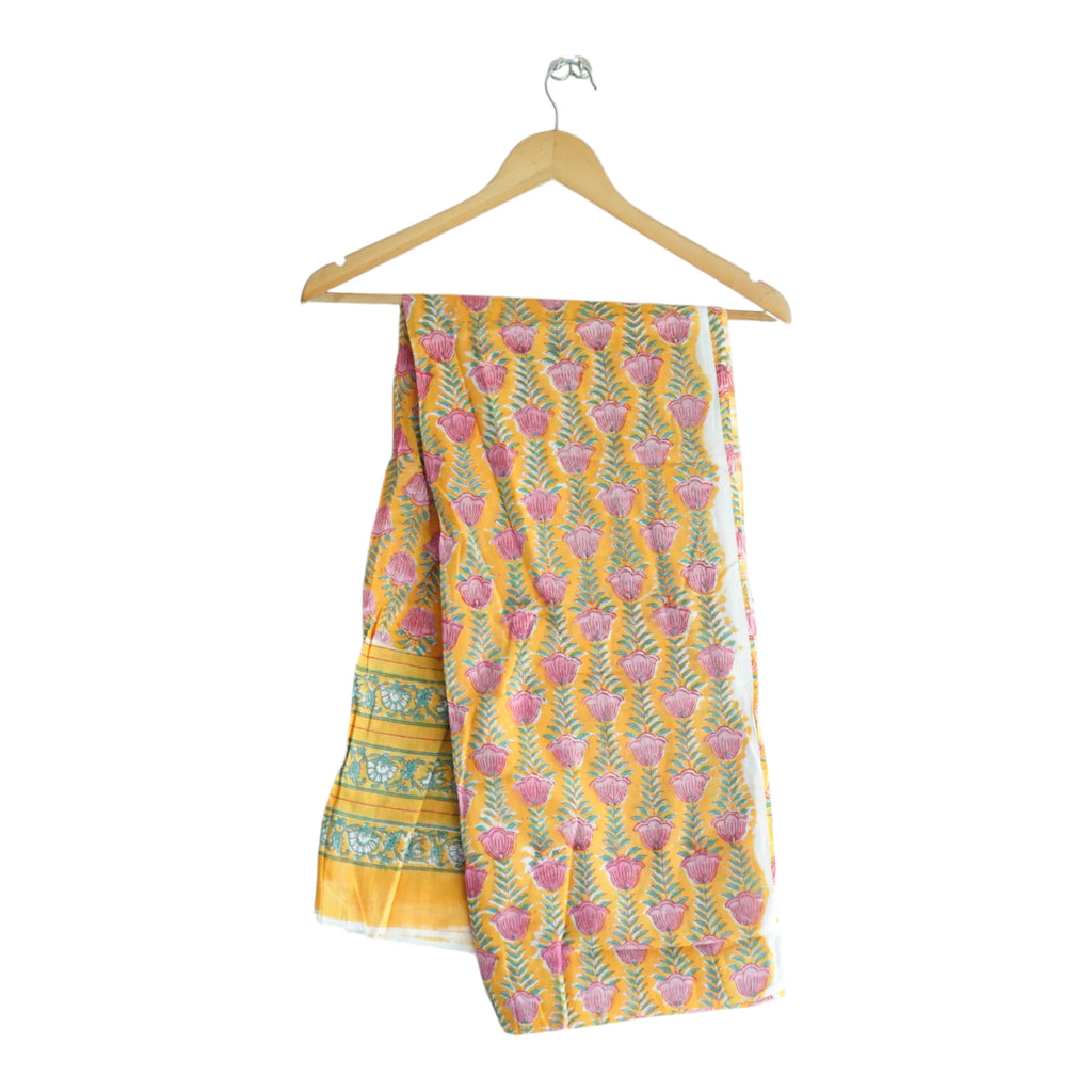 Bagru Hand Block Floral Printed Cotton Mulmul Dupatta