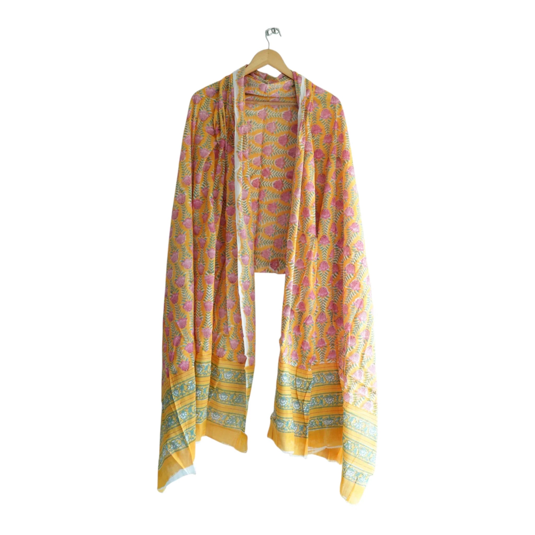 Bagru Hand Block Floral Printed Cotton Mulmul Dupatta