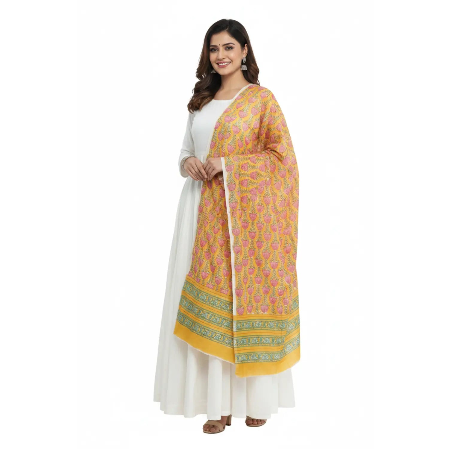 Bagru Hand Block Floral Printed Cotton Mulmul Dupatta