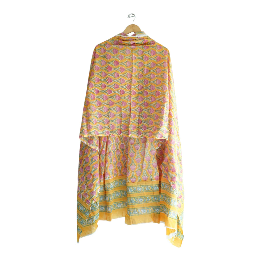 Bagru Hand Block Floral Printed Cotton Mulmul Dupatta
