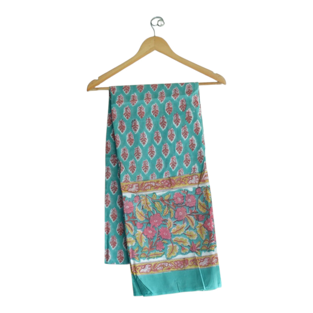 Bagru Hand Block Floral Printed Cotton Mulmul Dupatta