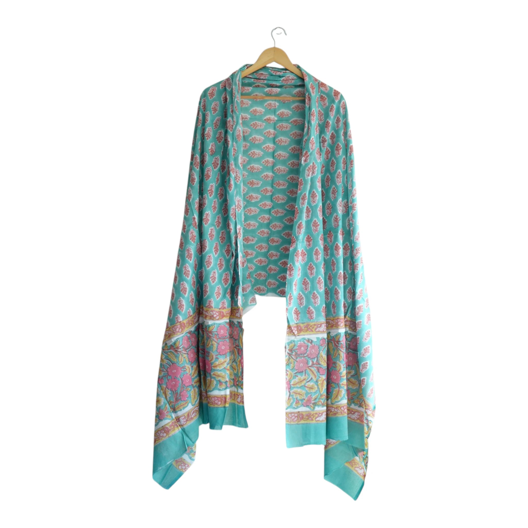 Bagru Hand Block Floral Printed Cotton Mulmul Dupatta