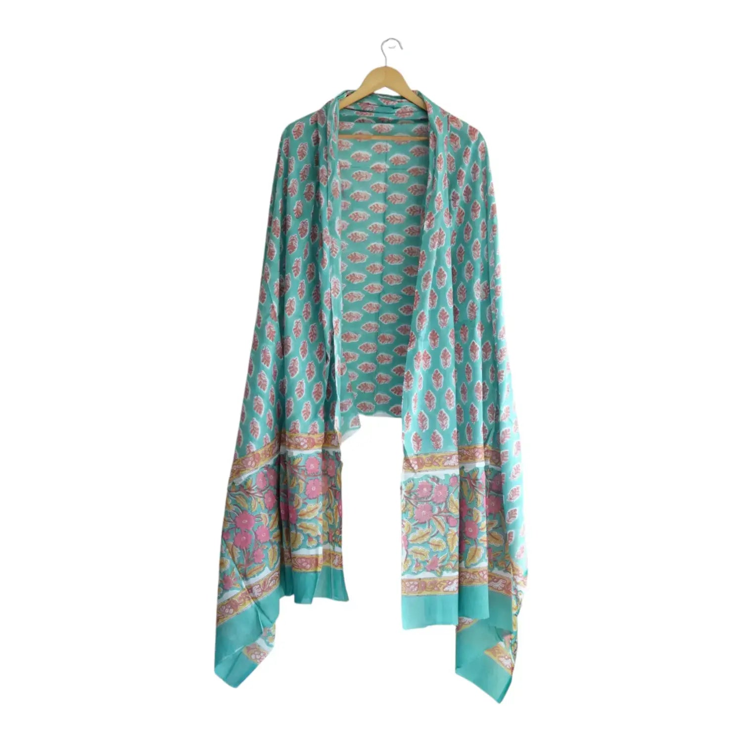 Bagru Hand Block Floral Printed Cotton Mulmul Dupatta