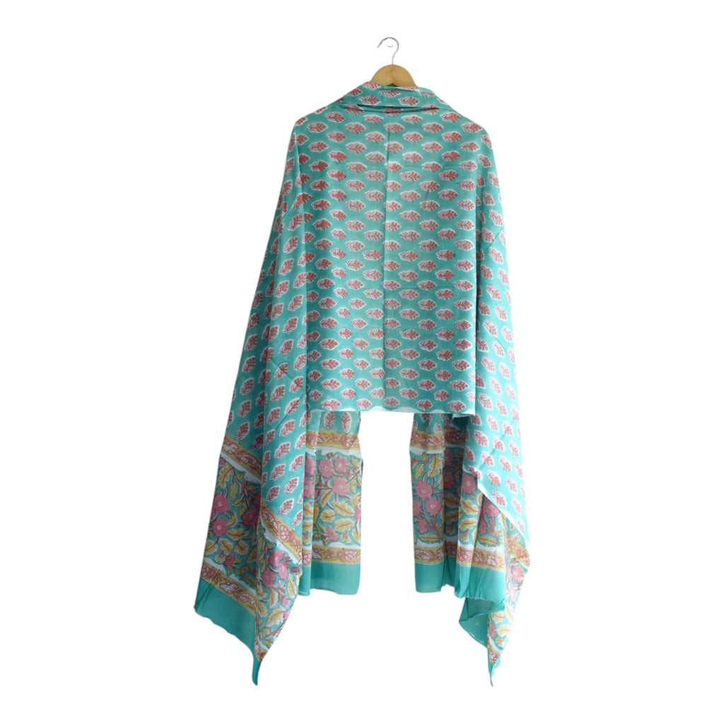 Bagru Hand Block Floral Printed Cotton Mulmul Dupatta