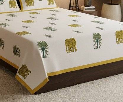 Premium Sanganeri Block Print 100% Cotton King Size Bedsheet with 2 Reversible Pillowcases