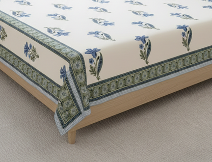 Premium Sanganeri Block Print 100% Cotton King Size Bedsheet with 2 Reversible Pillowcases