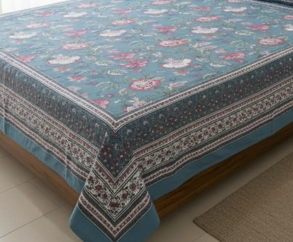 Premium Sanganeri Block Print 100% Cotton King Size Bedsheet with 2 Reversible Pillowcases