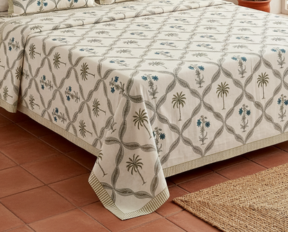 Premium Sanganeri Block Print 100% Cotton King Size Bedsheet with 2 Reversible Pillowcases