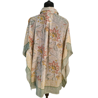 Hand Block Printed Pure Cotton Short Kaftan for Women, Free Size Relaxed Fit Maxi, Lounge, Nightwear, Beach Cover-Up, Handmade Ethnic Boho Kaftan