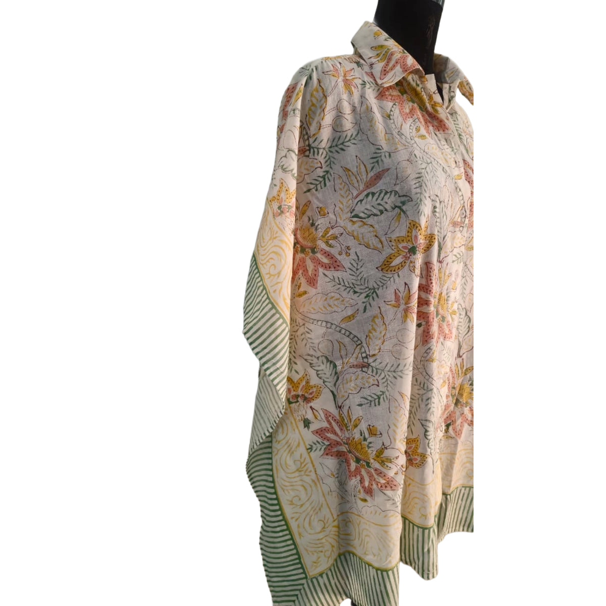 Hand Block Printed Pure Cotton Short Kaftan for Women, Free Size Relaxed Fit Maxi, Lounge, Nightwear, Beach Cover-Up, Handmade Ethnic Boho Kaftan