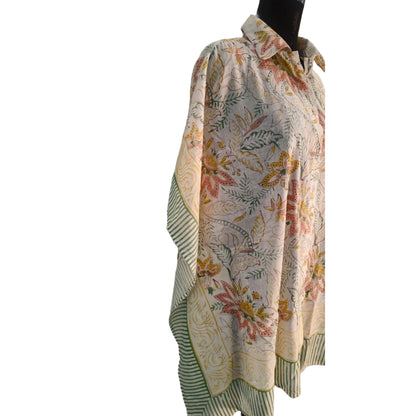 Hand Block Printed Pure Cotton Short Kaftan for Women, Free Size Relaxed Fit Maxi, Lounge, Nightwear, Beach Cover-Up, Handmade Ethnic Boho Kaftan