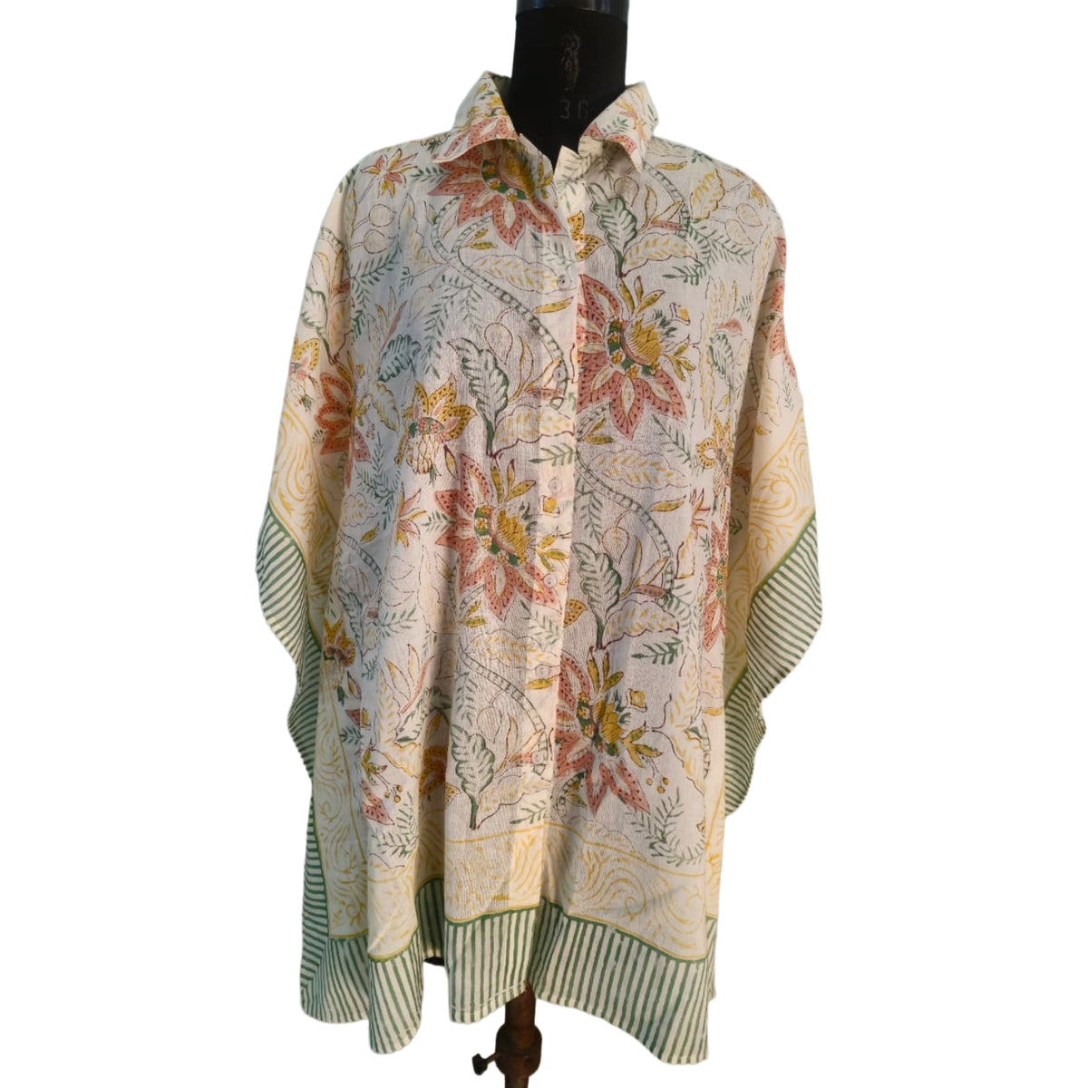 Hand Block Printed Pure Cotton Short Kaftan for Women, Free Size Relaxed Fit Maxi, Lounge, Nightwear, Beach Cover-Up, Handmade Ethnic Boho Kaftan